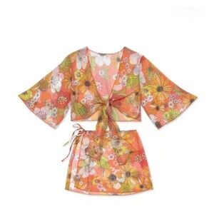 NWT Wet LA XS S Leslie Retro Floral Swim Cover Up Sheer 129827